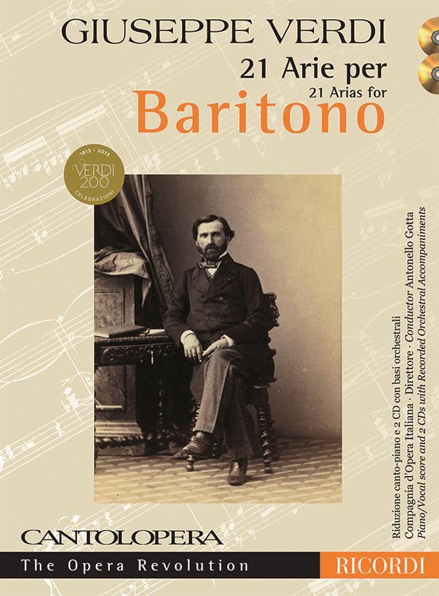 Cantolopera: Verdi - 21 Arie per Baritono - Piano Vocal Score and 2 CDs with instrumental and vocal versions - Bariton a klavír